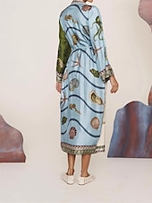 ieftine proiectează rochii din bumbac și in-Pentru femei Rochie Lunga Rochie Maxi Rochii de in bumbac Rochie casual Modă În aer liber Petrecere Concediu Fit regulat Animal Manșon Lung Guler Cămașă Kaki Vară