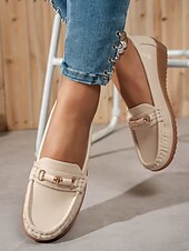 abordables Chaussures sans lacet et mocassins femme-Mocassins pour femme en similicuir métallisé avec mors doré, chaussures plates confortables à enfiler pour la conduite, le travail et les sorties décontractées