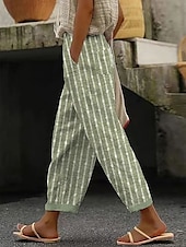 preiswerte Gerade geschnittene Hose-Damen Slim Fit Elegant Urlaub Vintage Volle Länge Hohe Taille Grafik Gestreift Geometrisches Muster Drucken Atmungsaktiv Weich Mikroelastisch Outdoor Täglich Hellblau Hellblau-Weiß Leicht Grün Sommer