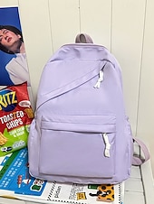 abordables Sacs à dos de Collège-Sac à dos d&#039;école unisexe en nylon de couleur unie avec design multi-poches - sac à dos léger et minimaliste pour adolescents et étudiants