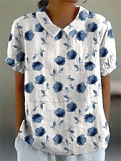 abordables Hauts Floraux-Femmes Chemisier Fleuri Graphique Abstrait ancien Tropical Élégant Manche Courte Col de chemise Hauts Réguliers Travail Quotidien Imprimé Rose pâle Noir Vert Claire Rouge Bleu clair Été Printemps