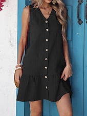 preiswerte Weißes Kleid-Damen Mini Kleid Sommer Kleid Einfarbig Lässig Täglich Regulär Passform Einfach Ärmellos V-Ausschnitt Schwarz Rot Sommer