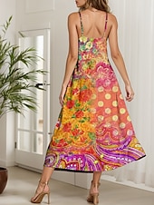 economico Abiti Boho-Per donna Abito maxi Vestito Estivo Abito a trapezio Abito Sottoveste Vacanza Casual Boho Spiaggia Vestibilità regolare Floreale Grafico A Pois Senza Maniche Scollo a V Viola Arancione Estate