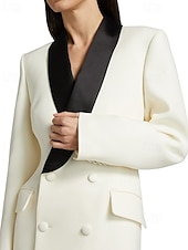 abordables Longueur du plancher-Robe Veste Col Châle À Double Boutonnage Robe Tuxedo A-Line Robe Mère de la Mariée Élégante Simple Minimaliste Décolleté en V Longueur Sol Satin Crépon Manches Longues avec Boutons 2025