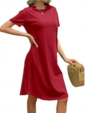 abordables Robe blanche-Femmes Robe Midi Robe Décontractée Robe d&#039;été Mode Moderne Quotidien Week-end Coupe régulière Uni Manche Courte Col ras du cou Noir Blanche Rouge Vert foncé Été