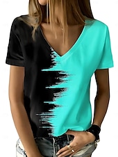 abordables T-shirt rayé et géométrique-Femmes T-shirt Graphique Géométrique Dégradé de couleur ancien Élégant Moderne Manche Courte Col en V Hauts Réguliers Quotidien Imprimé Blanche Jaune Rouge Bleu Violet Été Printemps