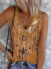 preiswerte Boho Tank Top-Damen Camisole-Tanktop Grafik Farbblock Stilvoll Lässig Ärmellos Ärmellos V Ausschnitt Crop Tops Täglich Druck Blau Khaki Sommer Frühling