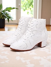 economico Scarpe per balli latini-stivali da danza da donna bianchi con lacci e dettagli in strass - scarpe da palcoscenico in stile vintage per spettacoli da sala, spettacoli in costume ed eventi teatrali