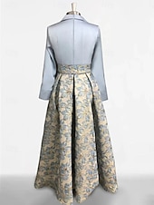abordables FLORALES-Robe de soirée A-Line élégante robe formelle longueur de sol manches longues col chemise satin avec fente robe invitée de mariage