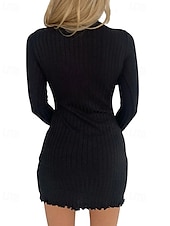cheap Bodycon Club Dresses-Women&#039;s Mini Dress Bodycon Fashion Modern Outdoor Vacation Going out Regular Fit Plain Long Sleeve Crew Neck Black White Gray Summer