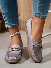 abordables Chaussures sans lacet et mocassins femme-Mocassins pour femme en similicuir métallisé avec mors doré, chaussures plates confortables à enfiler pour la conduite, le travail et les sorties décontractées