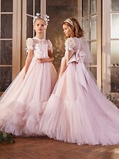 baratos tutus infantil-De Baile Até os Joelhos Vestido para Meninas das Flores Festa de 15 Anos Elsa congelada Meninas Lindo Vestido de Baile Tule com Franzido Estilo real Tutu Ajuste 3-16 anos