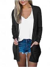 ieftine jachete casual-Pentru femei Sacou Respirabil Comfortabil Buzunar Casual Simplu Vacanță Stradă Casual Purtare Zilnică Deschis frontal Regulat Fără Guler Fit regulat Manșon Lung Îmbrăcăminte exterioară Negru Alb Roz