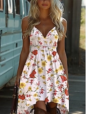 preiswerte Boho Kleid-Damen Minikleid Sommerkleid Unterkleid Schulterfreies Kleid Urlaub Lässig Boho Outdoor Cocktailparty Ausgehen Standard Passform Blumen Grafik Geometrisch Ärmellos V Ausschnitt Schwarz Hellgrün Rosa