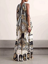 abordables Robes Bohémiennes-Femmes Robe Longue Maxi Robe Robe Décontractée Robe évasée Mode Extérieur Soirée Fête Coupe régulière Peinture Sans manches Col Halter Blanche Été