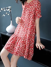 economico Abiti casual floreali-Per donna Mini Abito Abito Estivo Casual Quotidiano Vestibilità regolare Floreale Manica Corta Scollo a V Nero Rosso Estate