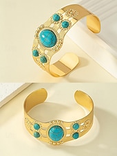 abordables Bracelet pour femme-Bracelet manchette vintage en or pour femme avec pierres turquoises – Bracelet réglable de style bohème pour dames, idéal pour les tenues décontractées, les fêtes et les festivals d&#039;été