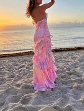 abordables Robes fleuries élégantes-Femmes Robe Longue Maxi Robe Robe Décontractée Robe Fleurie Mode Robe élégante Extérieur Soirée Fête Coupe régulière Fleur Sans manches Col en V Jaune Rose Claire Orange Été