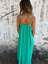 abordables concevoir des robes en coton et lin-Femmes Robe Longue Maxi Robe Robes en coton et lin Robe Décontractée Robe d&#039;été Robe Nuisette Mode Moderne Quotidien Week-end Coupe régulière Uni Sans manches Bretelles Noir Bleu Vert Kaki Été
