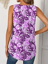 abordables Débardeur Floral-Femmes Débardeur caraco Fleuri Graphique ancien Tropical Élégant Sans manches Col en V Hauts Longs Quotidien Imprimé Jaune bleu marine Violet Vert Été Printemps