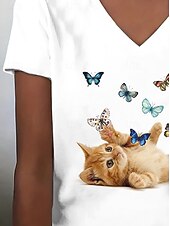 economico Maglietta Animali-Per donna Maglietta Top estivi Gatto Farfalla Classico Casual Manica Corta Scollo a V Top corti Quotidiano Weekend Stampato Arcobaleno Estate Primavera Autunno