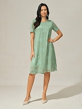 billige Kjoler til nyttårsaften-Dame Knelang kjole Chiffonkjoler Elegant Fritid Løstsittende Blomstret Kortermet Crew-hals Salvie Grøn Sommer