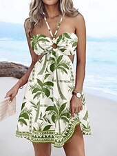 ieftine Rochii Boho-Pentru femei Rochie Mini Rochie florala Rochie de vară Rochie cu decolteu Rochie imprimata Clasic Modern În aer liber Vacanță Concediu Fit regulat Floare Fără manșon Gâtul halter Alb Galben Roșu Vin