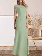 preiswerte Bodenlänge-Meerjungfrauenschnitt Brautmutterkleid Hochzeitsgast Elegant Süß Rundhalsausschnitt Bodenlang Spitze Stretchstoff Kappenärmel mit Spitze Geteilter Vorderteil 2025