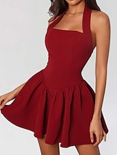 preiswerte Abschlusskleider-Damen Minikleid Weißes Kleid Abschlusskleid Partykleid Cocktailkleid Mode Party Date Teegesellschaft Normale Passform Einfach Ärmellos Neckholder Schwarz Weiß Wein Sommer