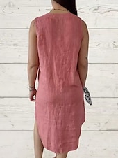 preiswerte Kleider aus Baumwolle und Leinen entwerfen-Damen Minikleid Kleider mit Leinenstruktur aus Poly-Baumwolle Freizeitkleid Sommerkleid Klassisch Modern Täglich Wochenende Normale Passform Einfach Ärmellos V Ausschnitt Schwarz Rosa Grün Sommer