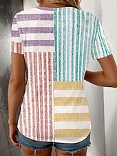 abordables T-shirt rayé et géométrique-Femmes T-shirt Graphique Rayé ancien Élégant Classique Manche Courte Col ras du cou Hauts Réguliers Quotidien Week-end Imprimé Jaune Bleu Violet Vert Été