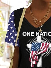 billiga Självständighetsdagen Topp-Självständighetsdagen Patriotisk Dam T-shirt Grafisk Flagga Vintage Mode Hawaii Kort Ärmmar V Hals Regular Topp Daglig Utgång Helg Tryck Svart Röd Sommar Vår