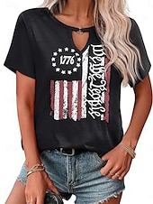 voordelige Onafhankelijkheidsdag Top-Vrouwen Blouse Vlag Stijlvol Casual Korte Mouw Crewneck Regelmatige Tops Dagelijks Print Zwart Rood Marineblauw Zomer