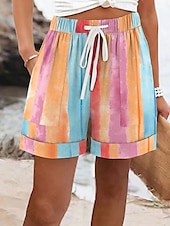 economico Cortometraggi grafici-Per donna Shorts Vacanza Vintage Casual Corto Misura del girovita medio Grafico A righe Astratto Elastico in vita Vacanza Streetwear Viola Fuschia Arancione Estate Primavera Vestibilità regolare