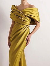 cheap YELLOW-Yellow Dress High Fashion Mustard Dress Mermaid / Trumpet Evening Gown Cocktail Dress Formal Wedding Floor Length Sleeveless Off Shoulder Satin with Ruched Details Slit 2025