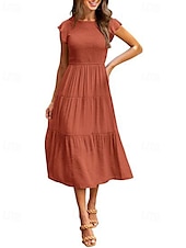 abordables Robes de Diplôme-Femmes Robe Midi Robe Blanche Robe de remise des diplômes Mode Anniversaire Date Fête du thé Coupe régulière Uni Sans manches Col ras du cou Noir Blanche Vert Claire Vert Véronèse Été