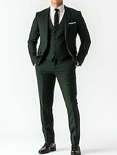 cheap Formal Suits-Men&#039;s Business Suits Homecoming Suits Sage Dark Green Fashion Formal Solid Colored Standard Fit 3 Piece Single Breasted Two-buttons