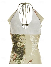 abordables Tops bohèmes-Femmes Chemise Bohème Chemisier Fleur Moderne Boho Sans manches Col Halter Hauts Réguliers Quotidien Fête Sortir Dos nu Imprimé Vert Été