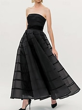 preiswerte Cocktailkleider-A-Linien Cocktailkleider Kreppkleid formelles Hochzeitskleid Tee-langes Maxikleid ärmellos strapless Nylon mit Schleife(n)