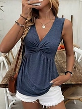 ieftine Top simplu-Camisole Femei Culoare Unică Simplă Elegantă Casual Fără Mâneci Gât În V Topuri Regulate Zi cu Zi Sărbătoare Strâns Alb Albastru Portocaliu Verde Gri Vară Primăvară