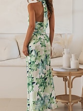 cheap Print Floral Dresses-Women's Long Dress Maxi Dress Floral Dress Halter Neck Dress Fashion Modern Vacation Going out Weekend Regular Fit Flower Sleeveless Halter Neck Yellow Pink Green Summer