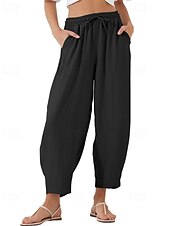 Недорогие широкие ноги и высокая талия-Жен. Брюки Мода Уличный стиль Полная длина Средняя талия Полотняное плетение Карман Эластичный шнурок На открытом воздухе Удобный на открытом воздухе Отпуск