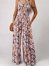 cheap Casual Jumpsuits-Women&#039;s Normal Jumpsuit Casual Floral Sleeveless U Neck Print Street Daily Regular Fit Pink Blue Green Summer