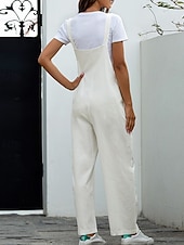 abordables Pantalon uni en coton et lin-Femmes Normal Pantalon en coton et lin Basique Couleur Unie Sans manches Col en U Avec Poches Rue Sortir Coupe régulière Noir Blanche bleu marine Été