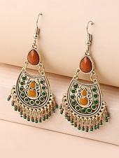 cheap Women's Earring-Women's Bohemian Teardrop Dangle Earrings – Vintage Tribal Style with Beaded Fringe, Lightweight Statement Jewelry for Parties and Festivals