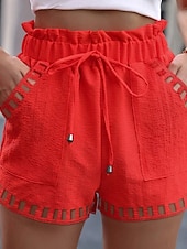 cheap Plain Cotton Linen Pant-Women&#039;s Shorts Slacks Streetwear Casual Short Natural Plain Pocket Elastic Drawstring Design Comfy Outdoor Comfortable Outdoor Street Magenta Dark Brown Black White Summer Regular Fit