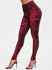 billige Blå 3D-utskrift-Dameleggings Bukser 3D-trykk Ferie Vintage Etnisk stil Full lengde Høy midje Grafisk Høy utskjæring Komfort Pustende Rask tørking Elastisk Utendørs Yoga Gate Svart Rød Blå Fuksia Sommer Skinny