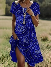 preiswerte Kunst &amp; Design Kleid-Damen Minikleid T-Shirt-Kleid A Linie Kleid Sommerkleid Lässig Ferien Strand Normale Passform Grafik Abstrakt Kurzarm Rundhalsausschnitt Blau Sommer Frühling