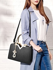 levne Kabelky a tote tašky-Dámská kabelka z umělé kůže s perlovým přívěskem – elegantní geometrické horní ucho a crossbody kabelka do kanceláře, na každodenní dojíždění a formální příležitosti