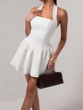 preiswerte Abschlusskleider-Damen Minikleid Weißes Kleid Abschlusskleid Partykleid Cocktailkleid Mode Party Date Teegesellschaft Normale Passform Einfach Ärmellos Neckholder Schwarz Weiß Wein Sommer